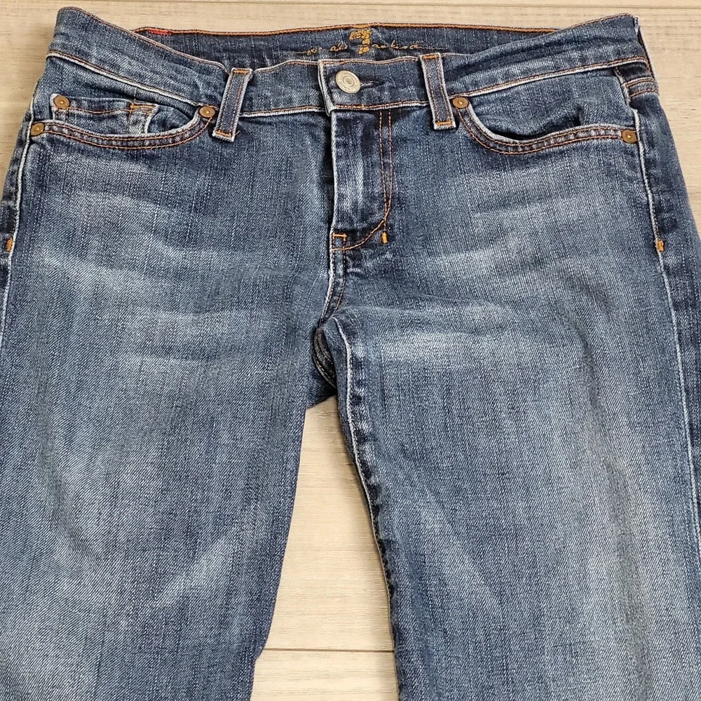 👖7 For All Mankind Jeans Womens 29 Indigo Wash Fading DOJO Flare Bootcut USA - Picture 5 of 16